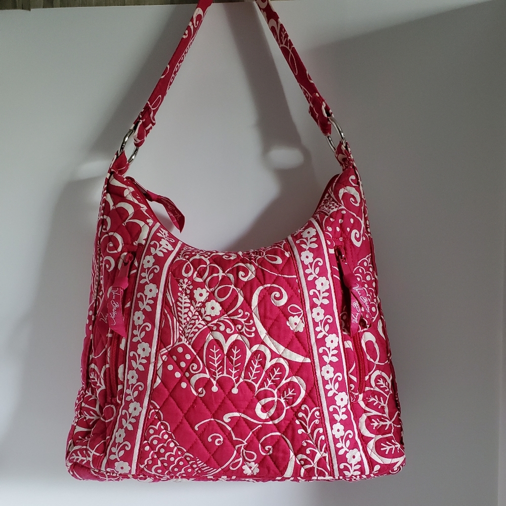 Very Bradley Hot Pink White Floral Shoulder Purse